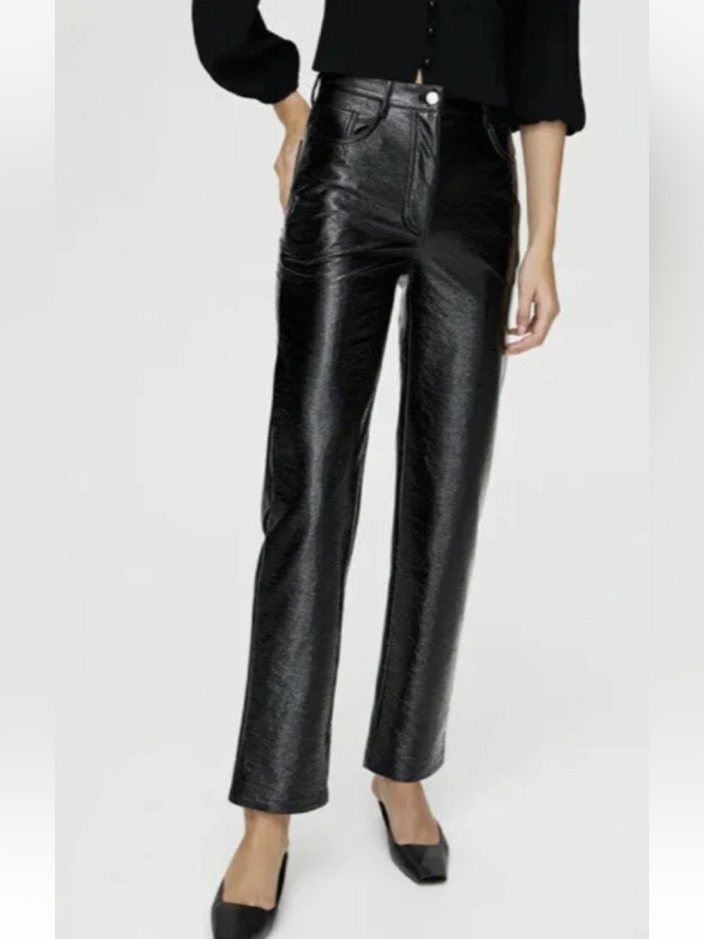 Aritzia Wilfred Black Faux Leather Straight Leg Pants